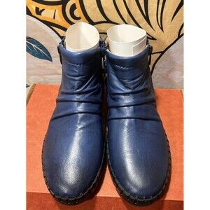 Miz Mooz Mallorie Denim Blue Leather Ruched Ankle Boots